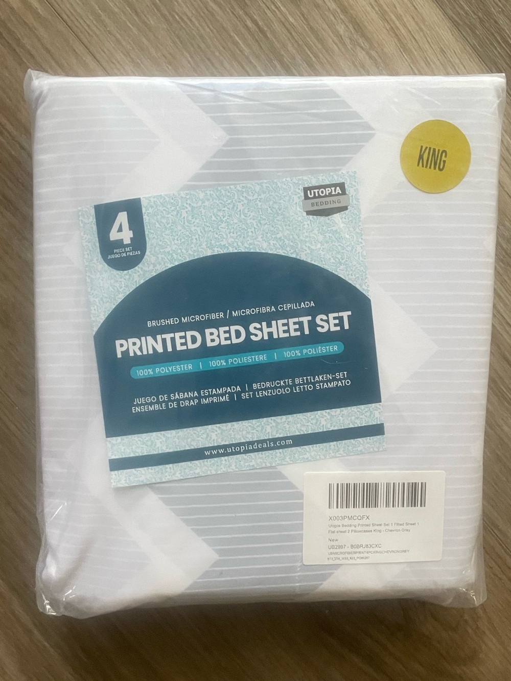 Utopia Bedding 4 Piece King Bed Sheet Set - Chevron Grey - New & Sealed